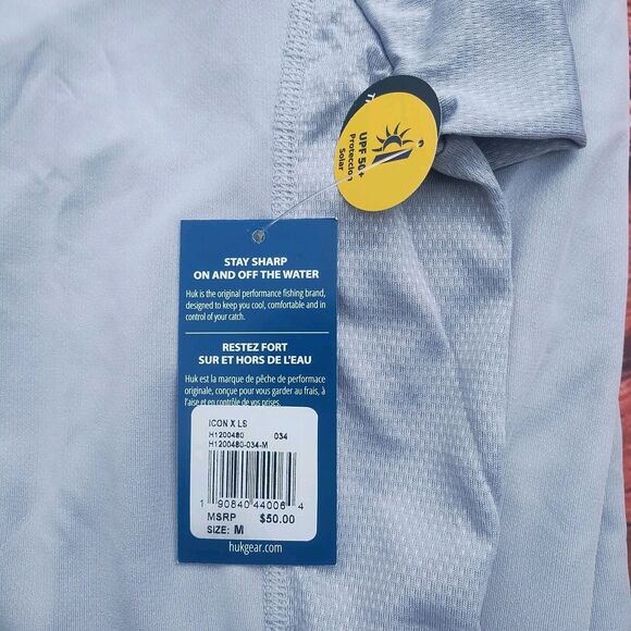 HUK Icon X Long Sleeve Gray Performance Fishing Shirt Men's Size Medium UPF 50+ - Picture 3 of 3